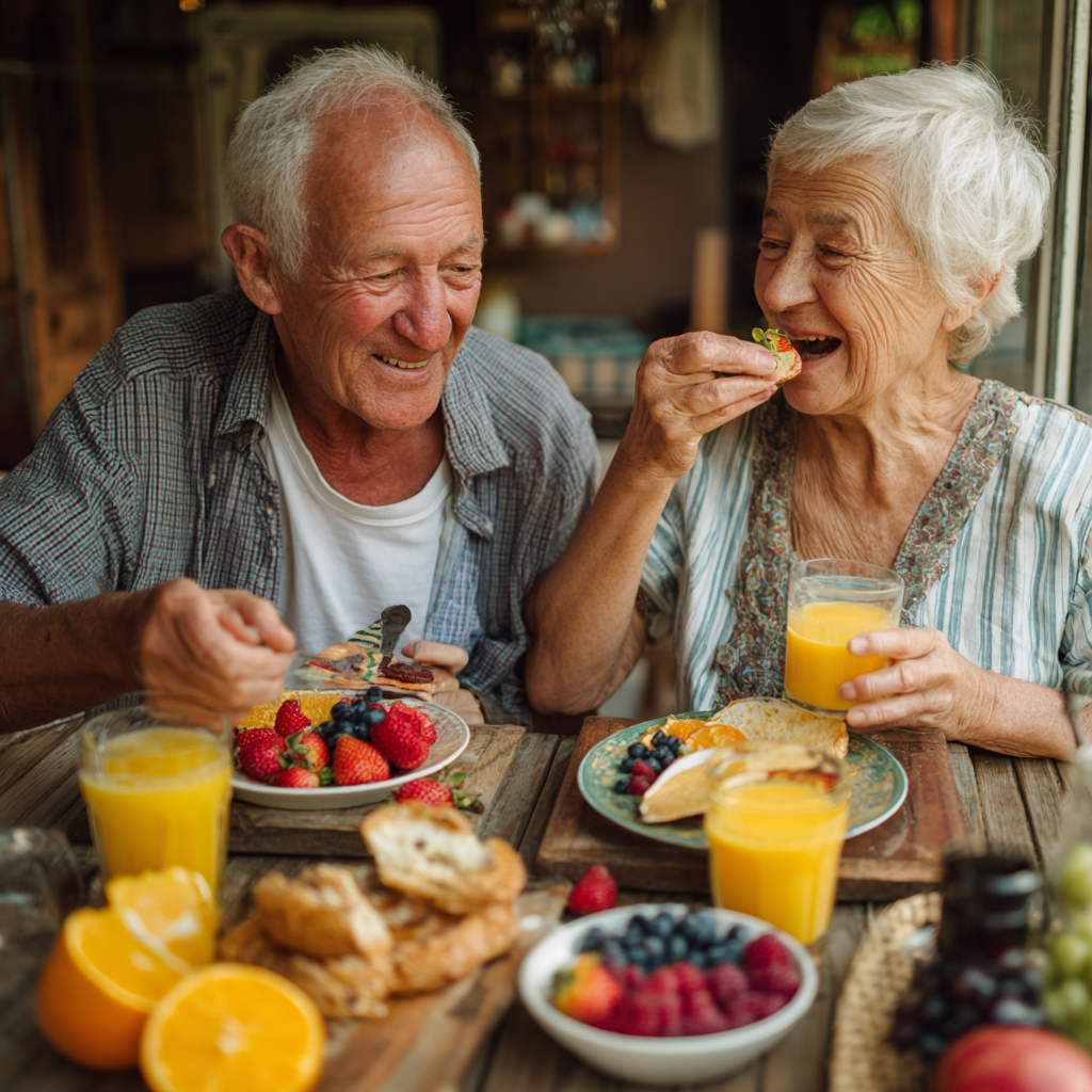 Older adults enjoying natural breakfast with immune-supporting foods